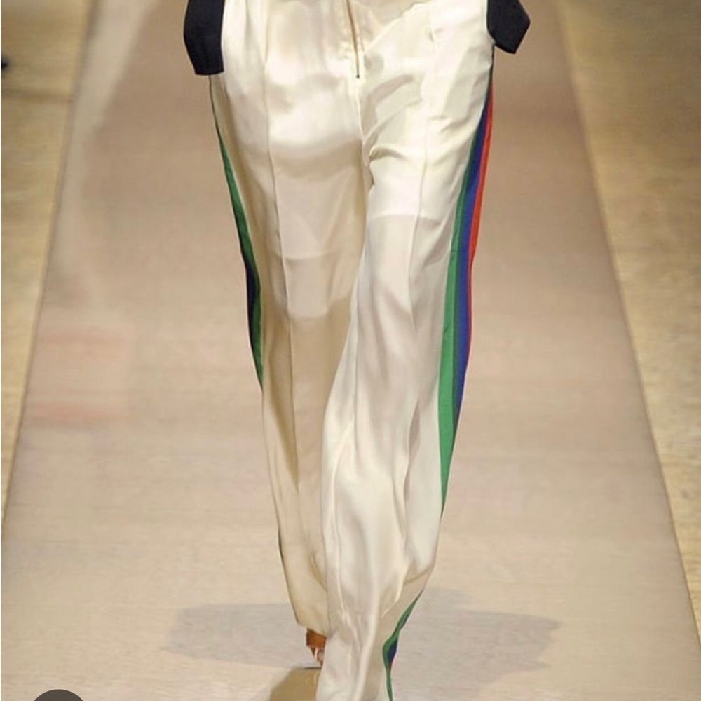 Old Celine Phoebe Philo era rainbow and cream silk trousers. FR 38.